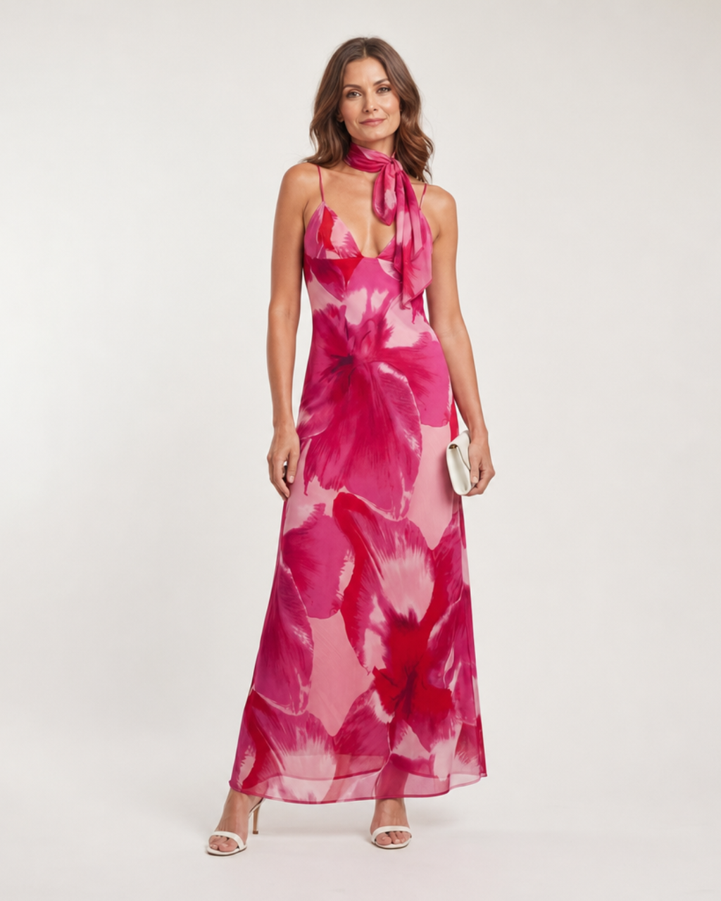 Najem | Robe Midi Sans Manches Imprimé Aquarelle à Décolleté Profond