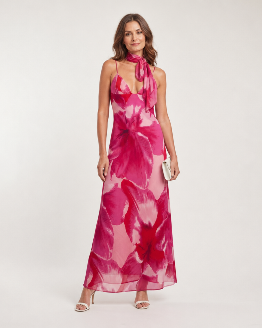 Najem | Robe Midi Sans Manches Imprimé Aquarelle à Décolleté Profond