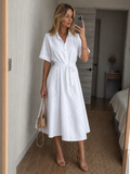 Eden | Robe Midi à Manches Courtes avec Boutons et Ceinture à la Taille