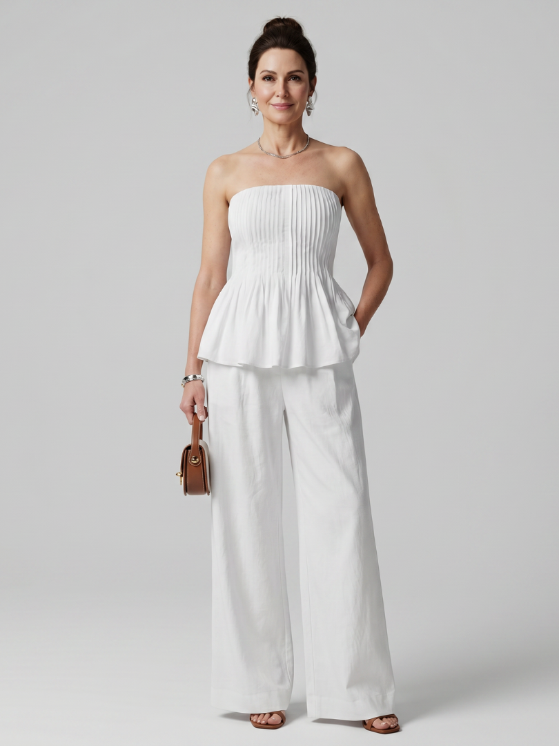 Rila | Ensemble Top Smocké Sans Manches et Pantalon Large