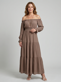 Anora | Robe Midi à Épaules Dénudées avec Fente Latérale