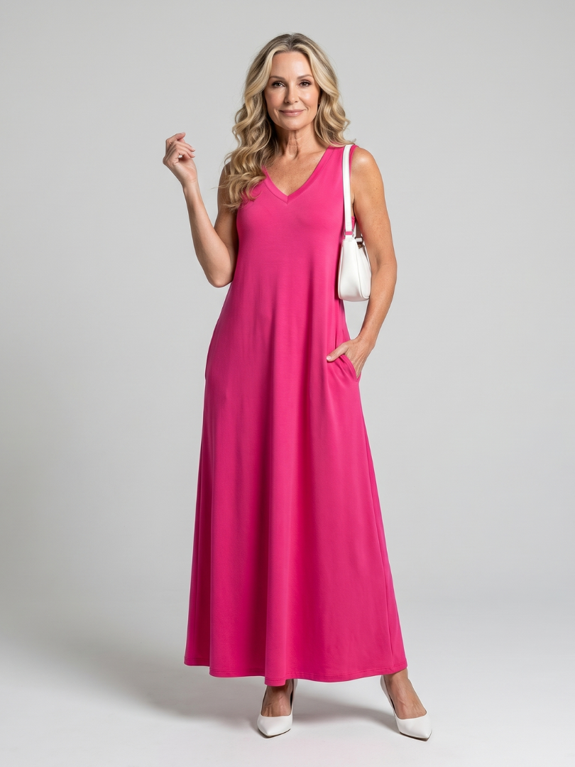 Valerie | Robe Midi Sans Manches Imprimée de Feuilles Tropicales