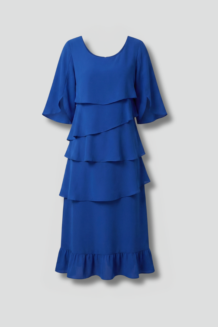Robe Midi Femme avec Manches Fendues et Détails Volants