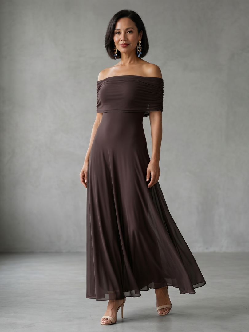Juin | Robe Midi Drapée à Épaules Dégagées