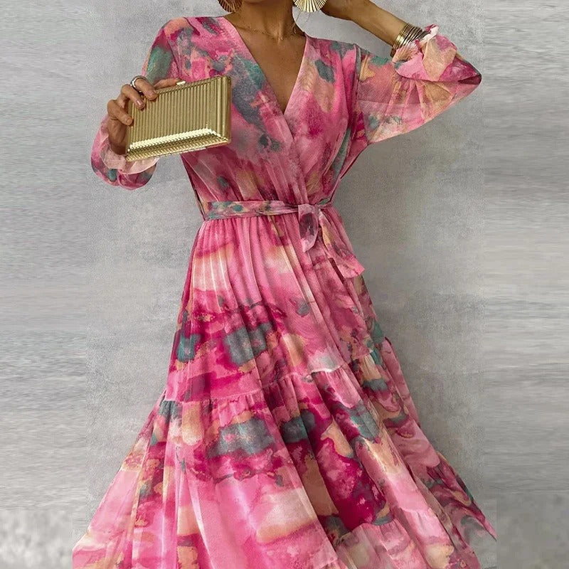 Echoarchiv | Élégante robe maxi à manches longues avec motif floral