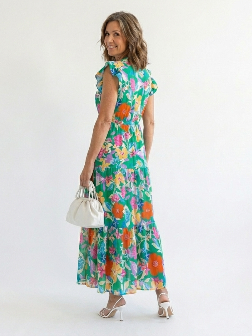 Lila | Robe midi à volants à imprimé floral