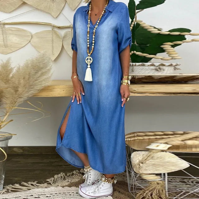 Lea™ - Robe en denim longue décontractée
