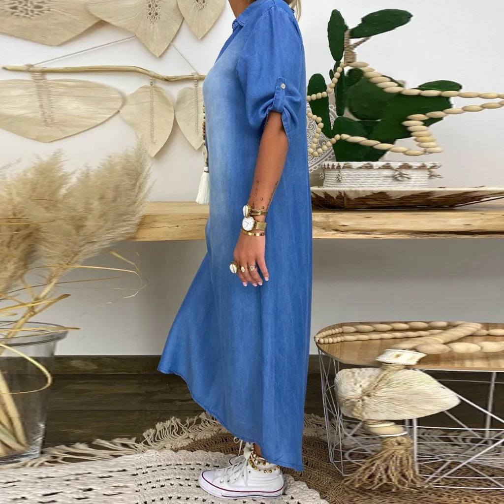Lea™ - Robe en denim longue décontractée
