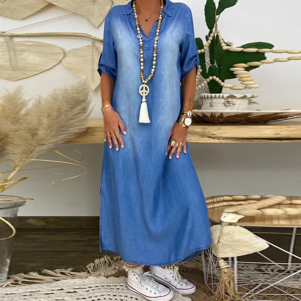 Lea™ - Robe en denim longue décontractée