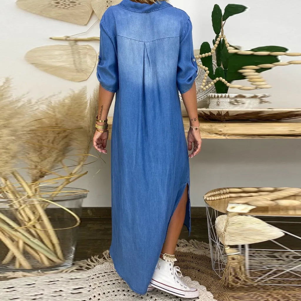 Lea™ - Robe en denim longue décontractée