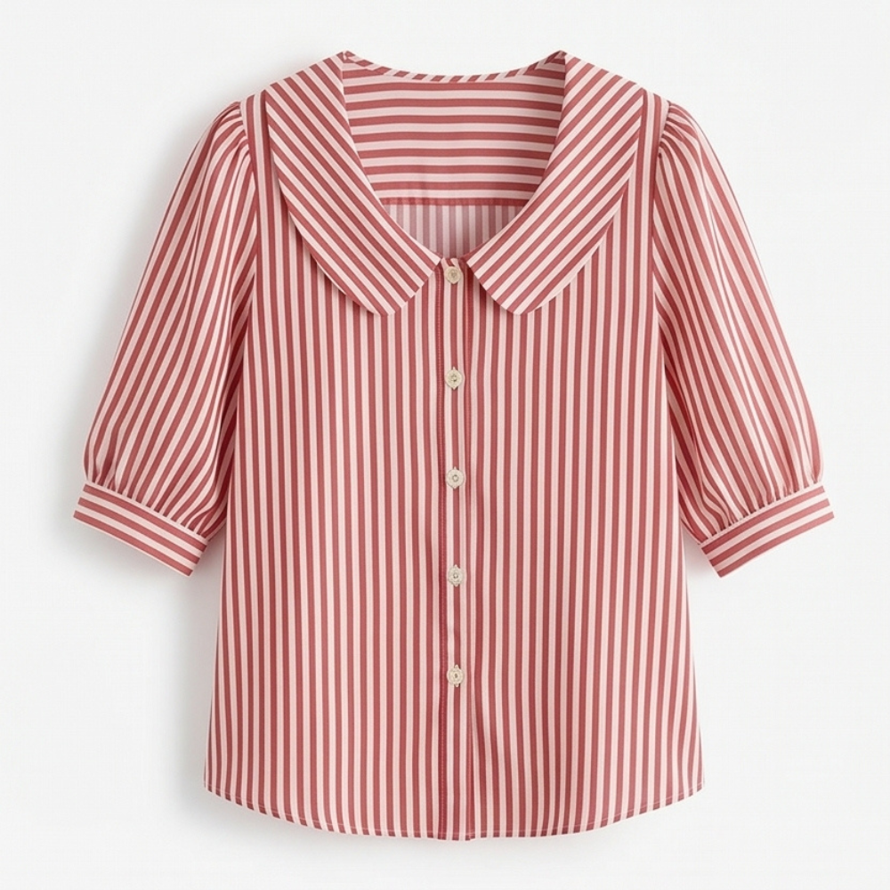 Blouse à col marin rayée Solène avec manches bouffantes
