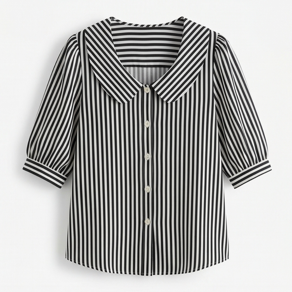 Blouse à col marin rayée Solène avec manches bouffantes