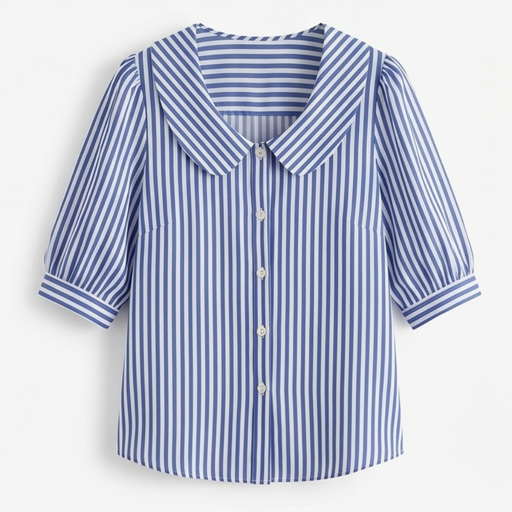 Blouse à col marin rayée Solène avec manches bouffantes