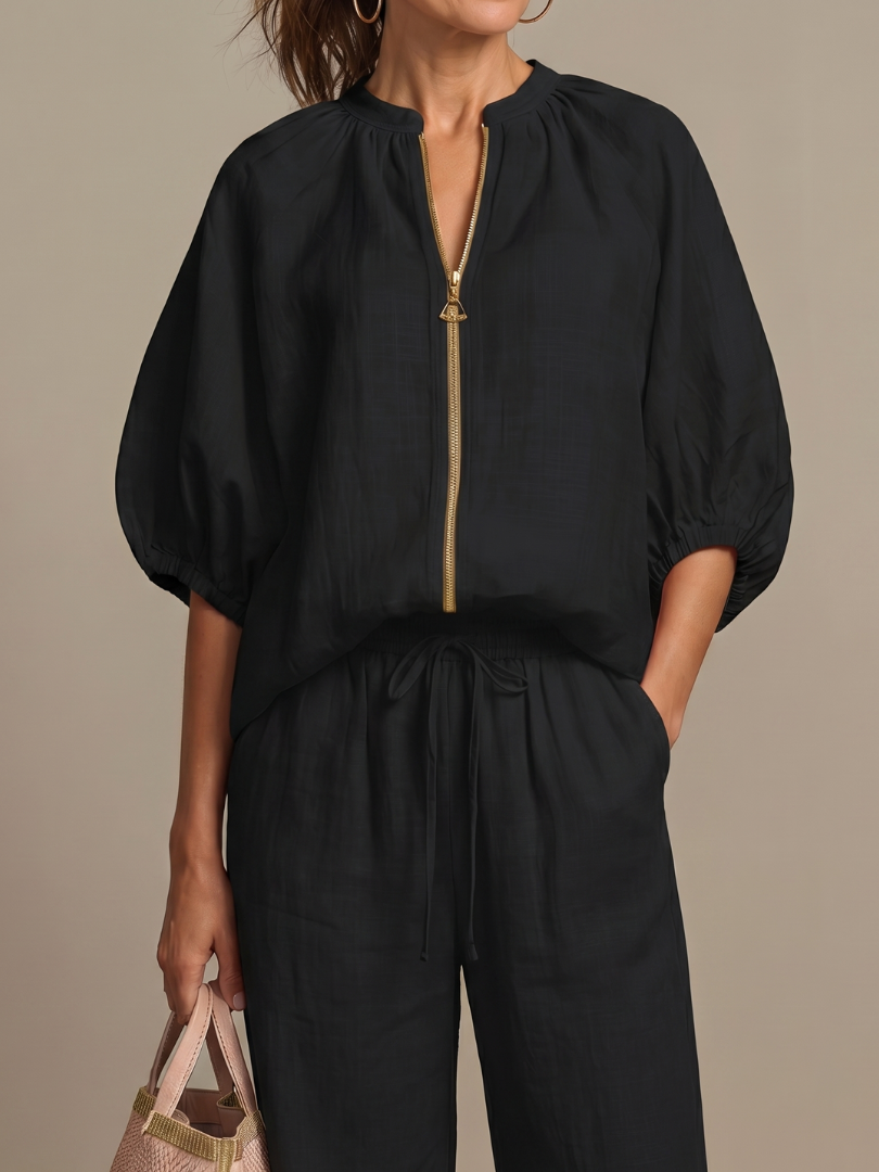 Natalia | Haut Blouson à Zip avec Pantalon Large