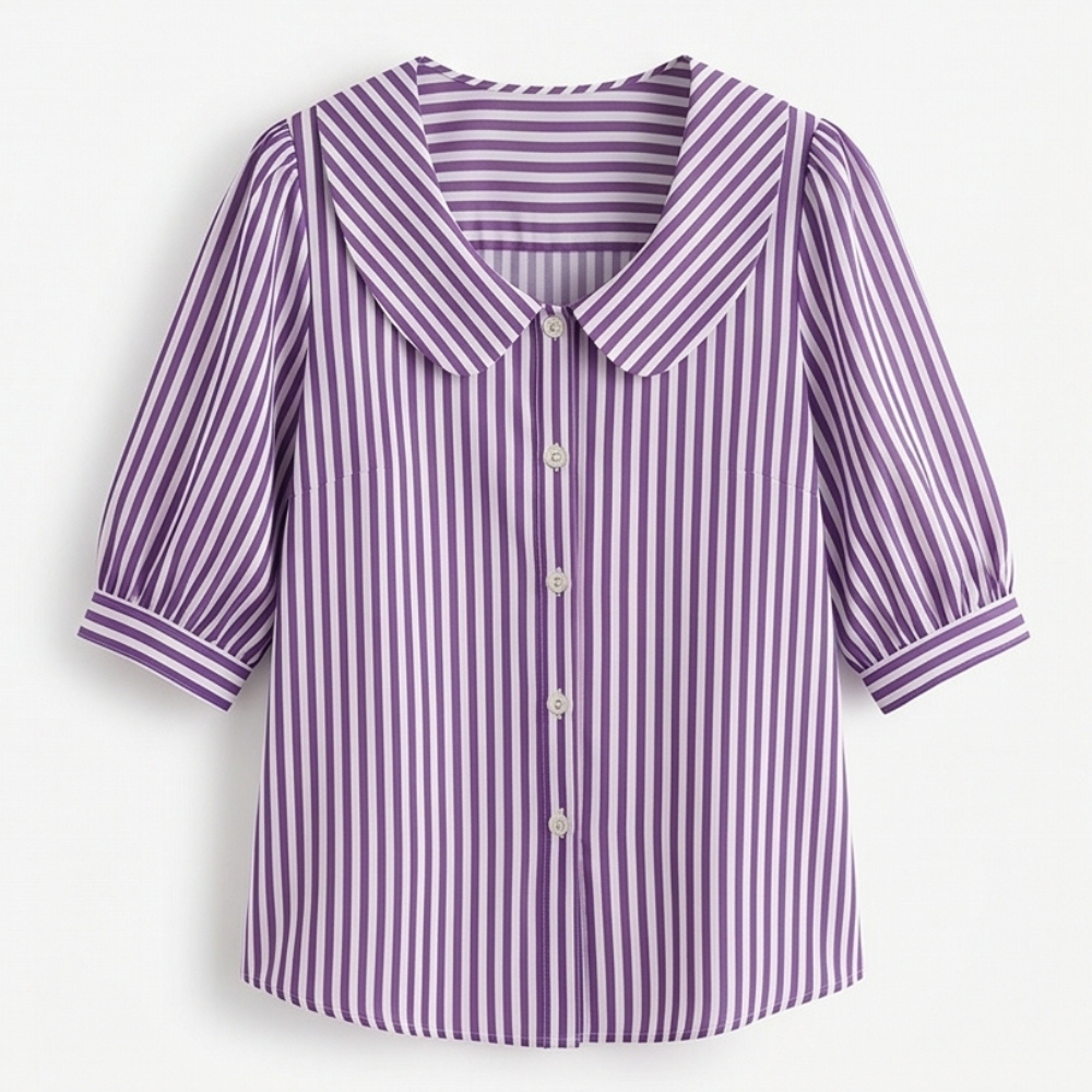 Blouse à col marin rayée Solène avec manches bouffantes
