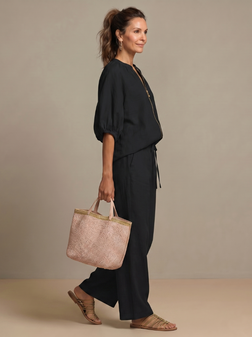 Natalia | Haut Blouson à Zip avec Pantalon Large