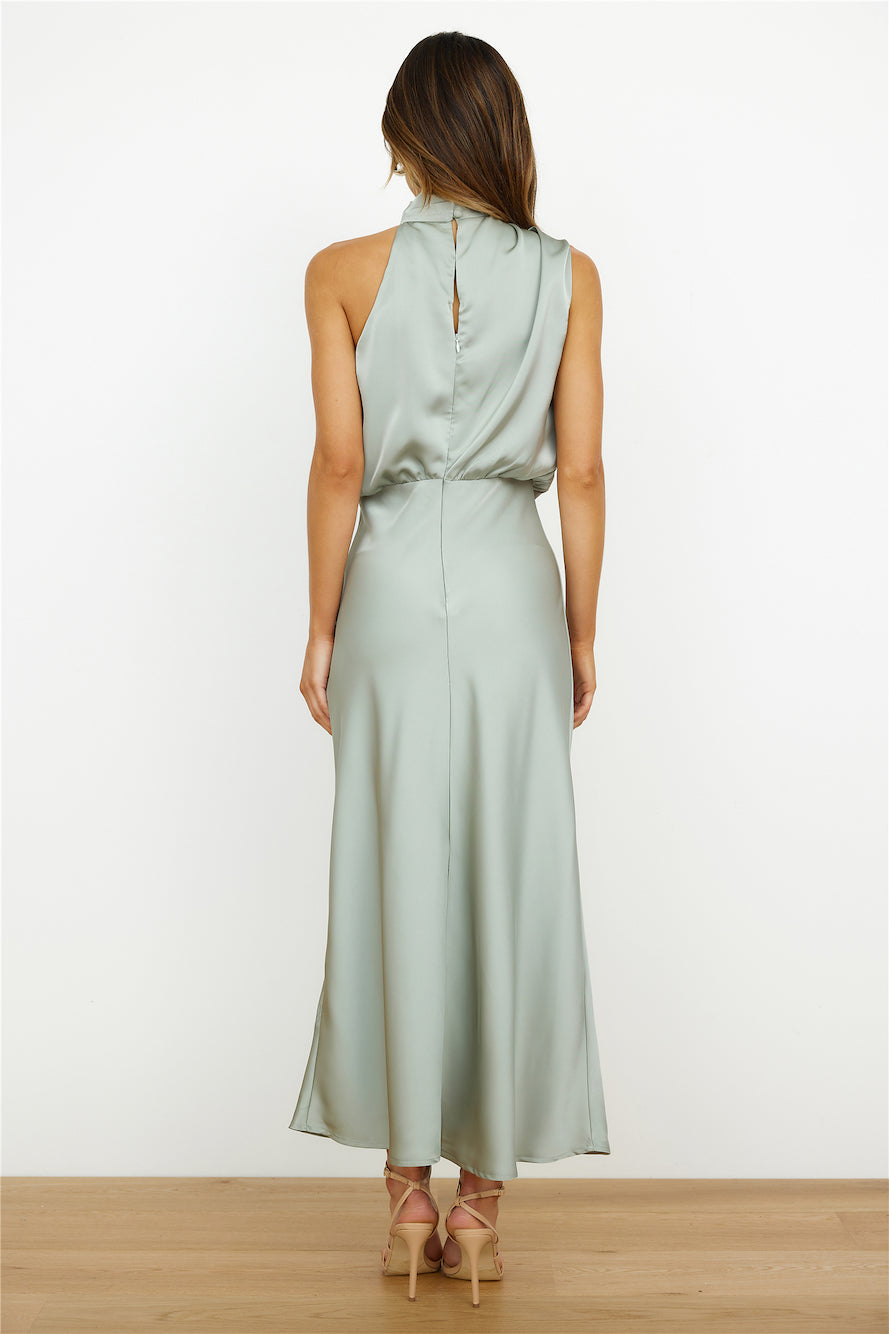 Robe de Soirée Longue en Satin Sans Manches avec Col Montant pour Femme