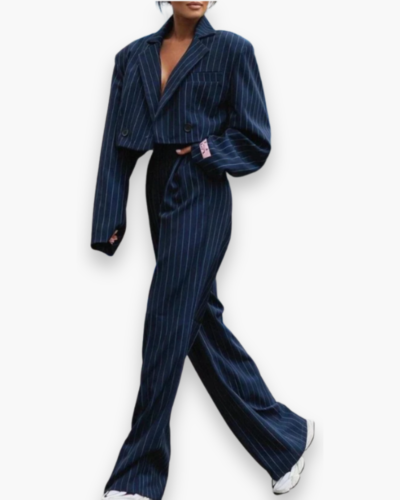Costume Décontracté À Rayures Pour Femme | Stylé Et Confortable
