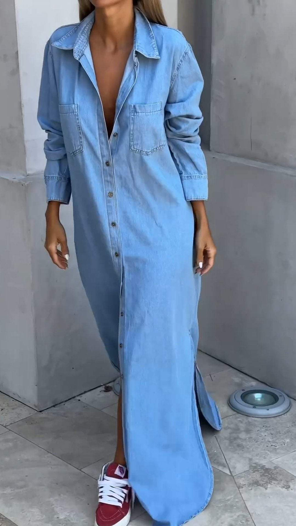 Sandrine - Robe Chemise en Jean Longue Chic