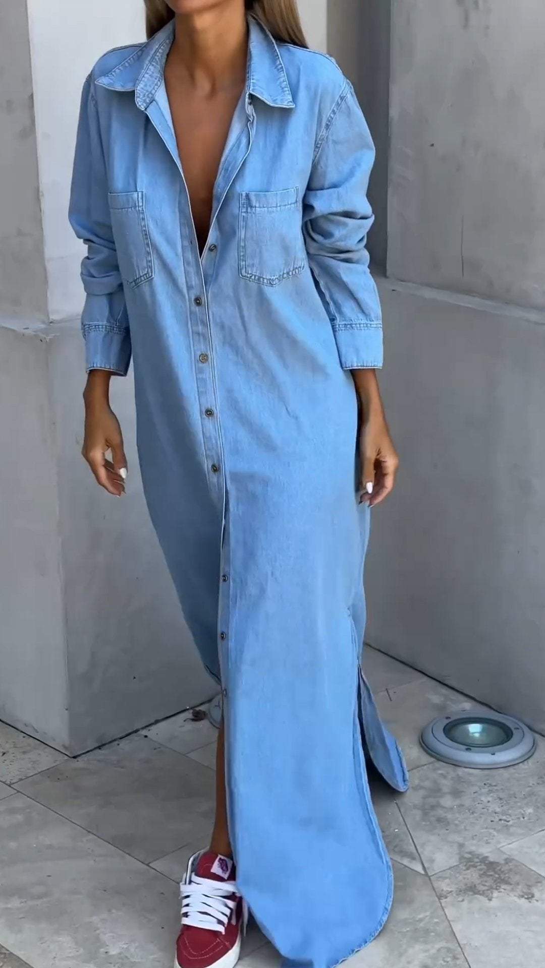 Sandrine - Robe Chemise en Jean Longue Chic