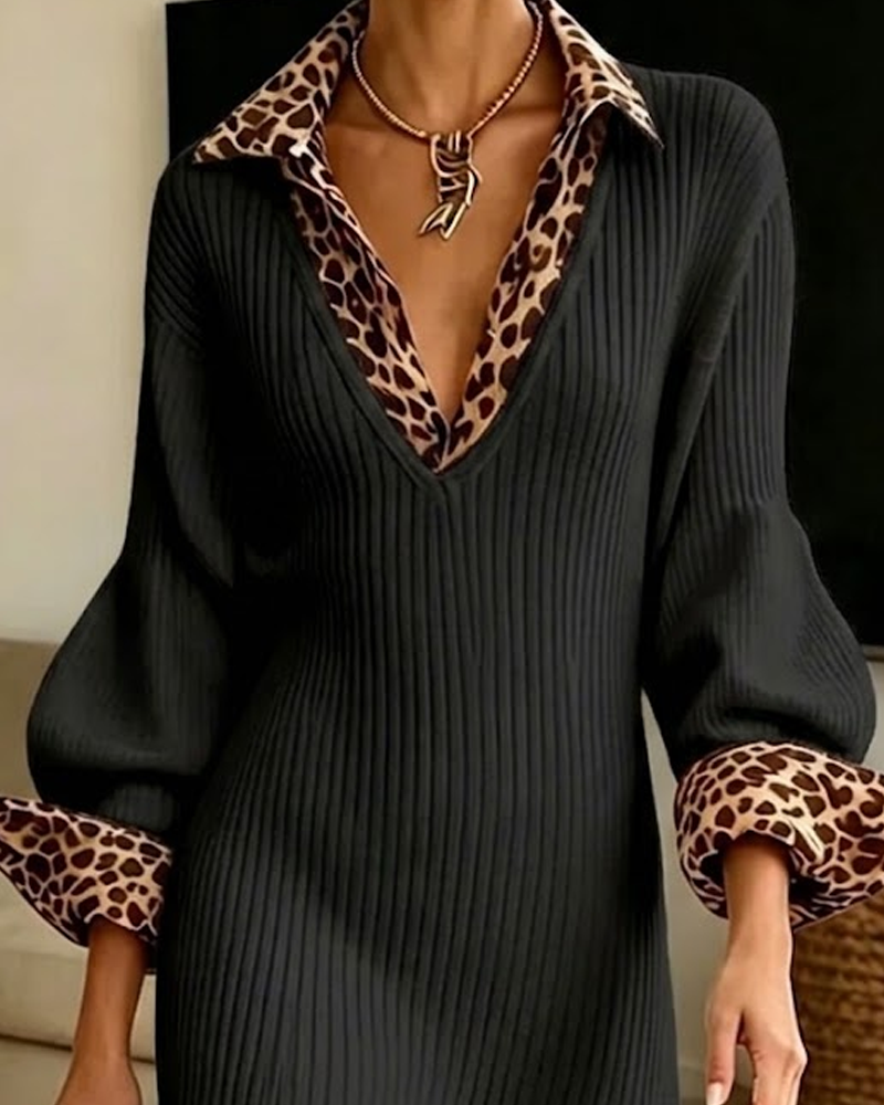 Alemia | Robe en tricot en look superposé avec motif léopard