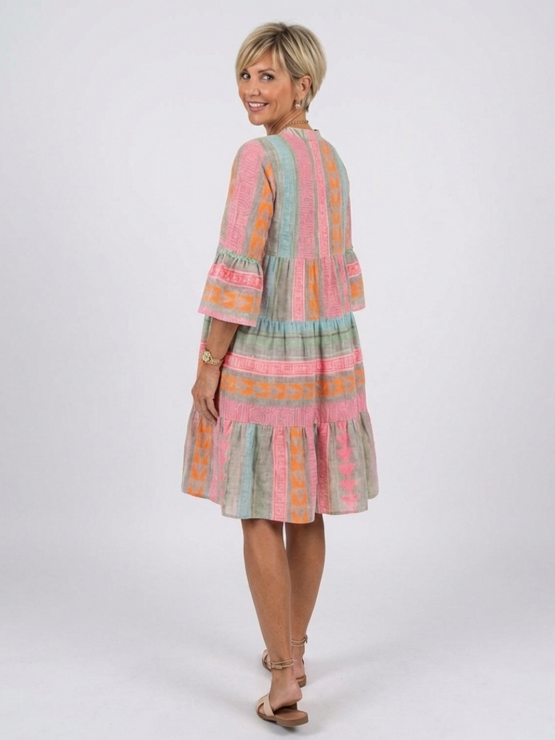 Maelle | Robe à manches tiered avec imprimé géométrique et décolleté en V