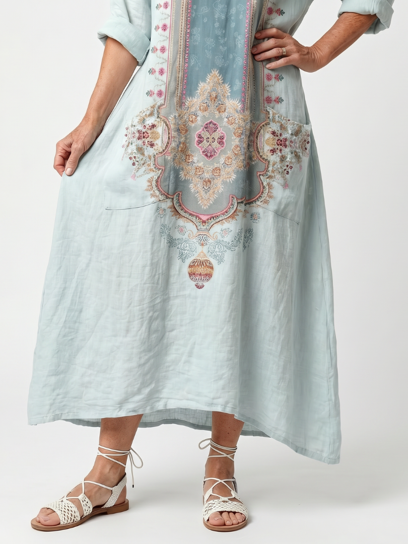Kassiani | Robe midi oversized à poches brodées et ornées
