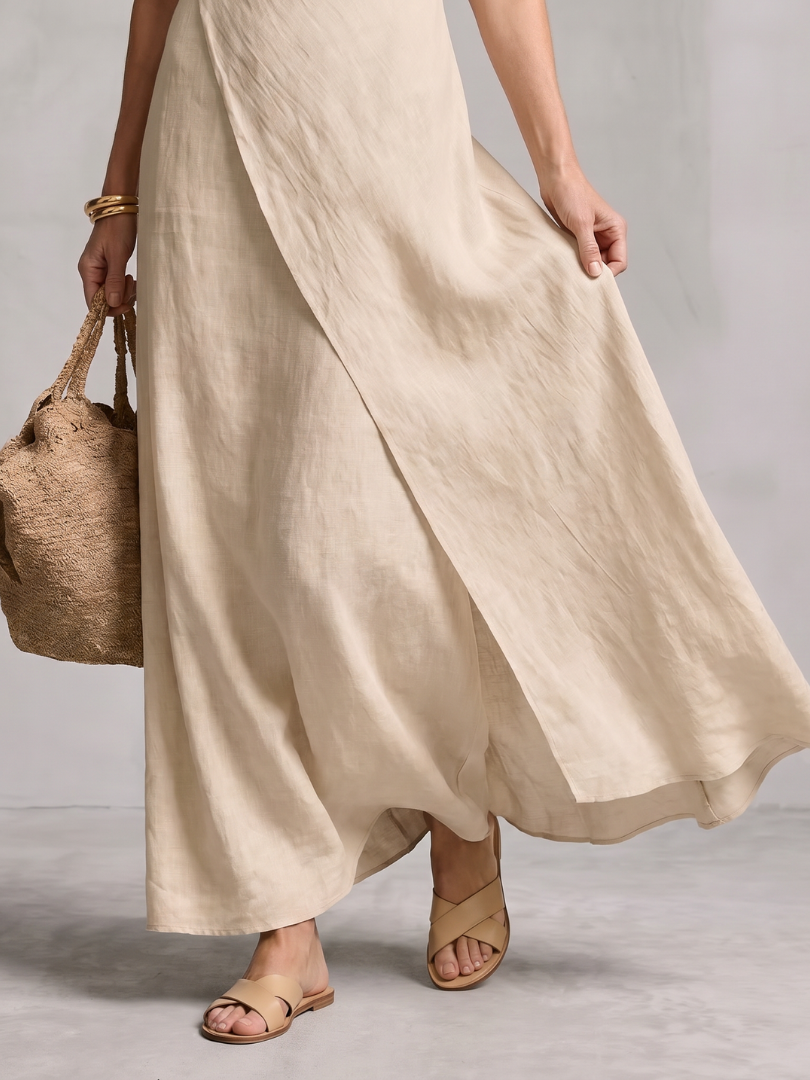 Hortensia | Robe Maxi à Encolure Ronde Asymétrique et Superposée