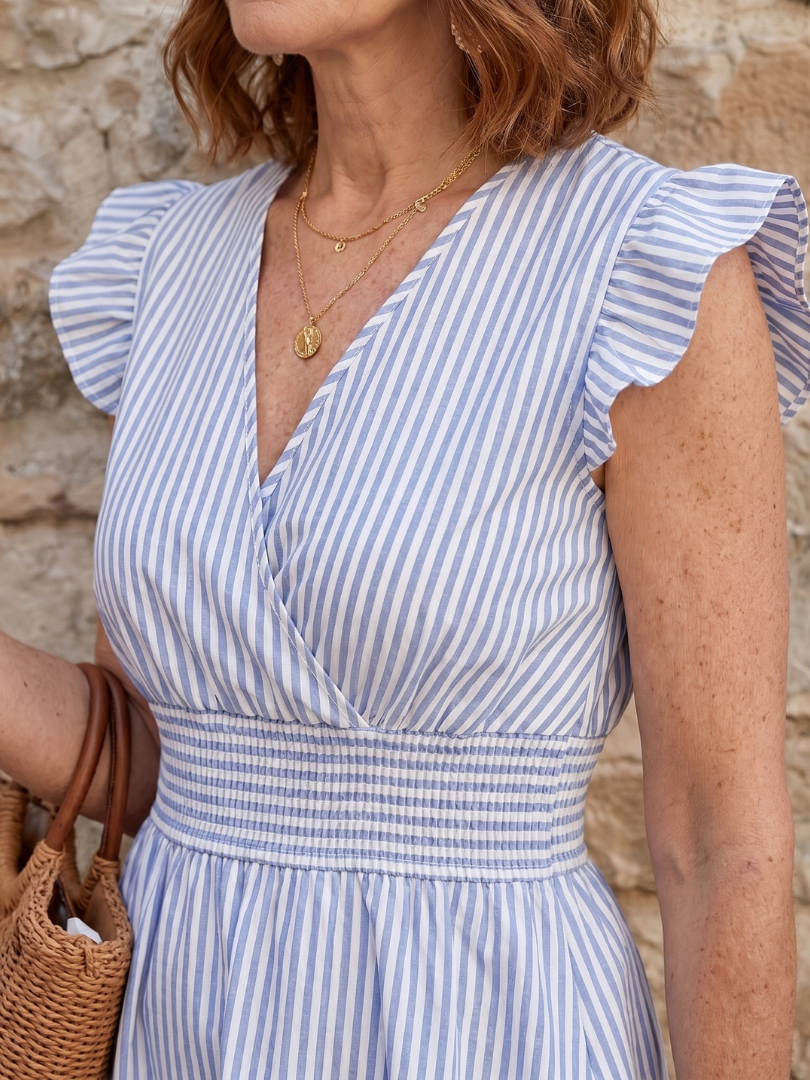 Bloom | Robe Mini à Taille Froncée à Rayures