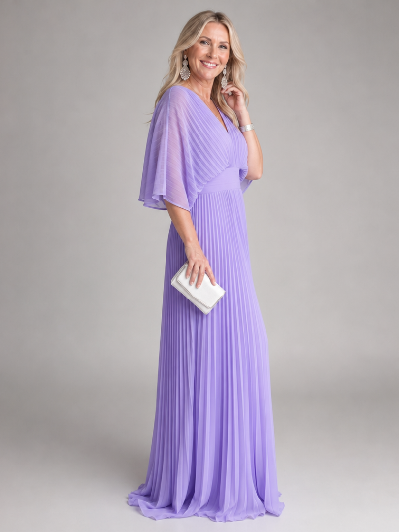 Semorph | Robe Maxi Plissée à Manches Longues en V