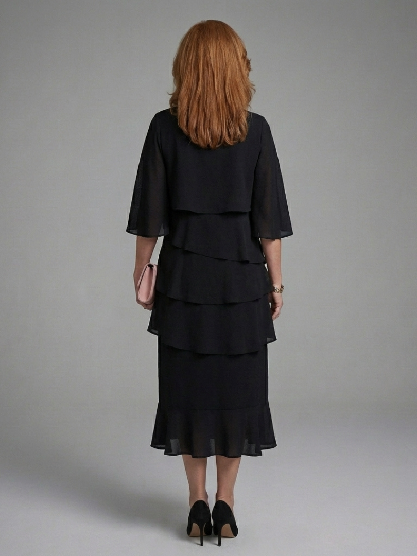 Maelis | Robe Midi à Manches Cape Superposées