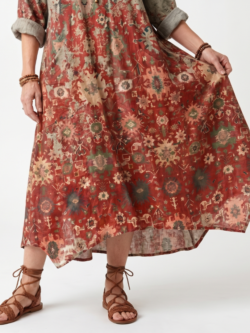 Safran | Robe Midi Détente à Poches à Motifs Mixtes