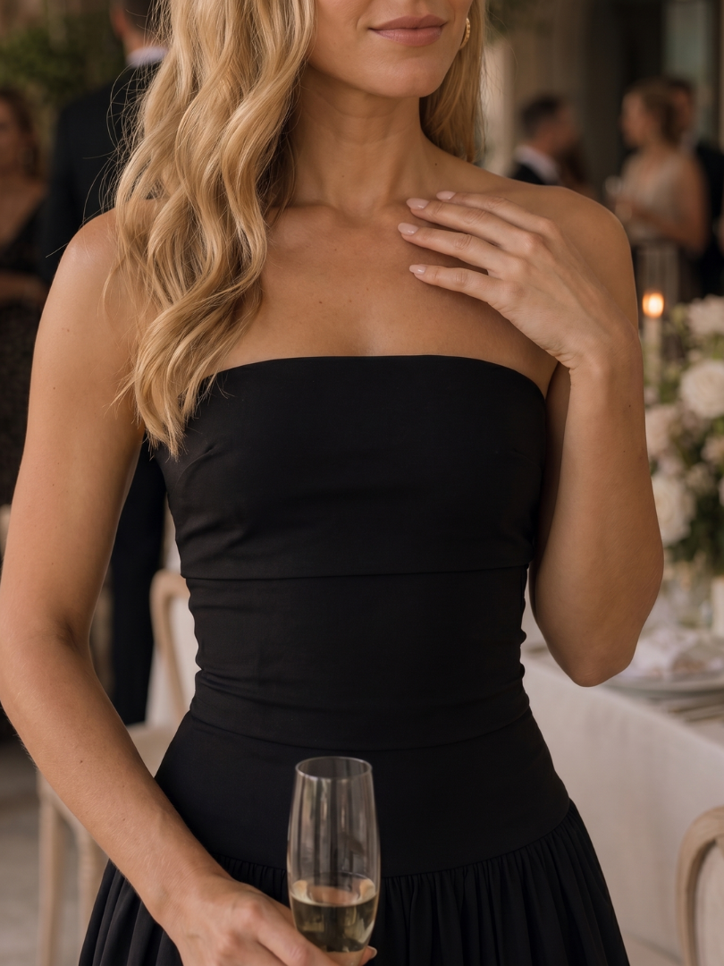 Zelene | Robe Midi à Bustier Froncé