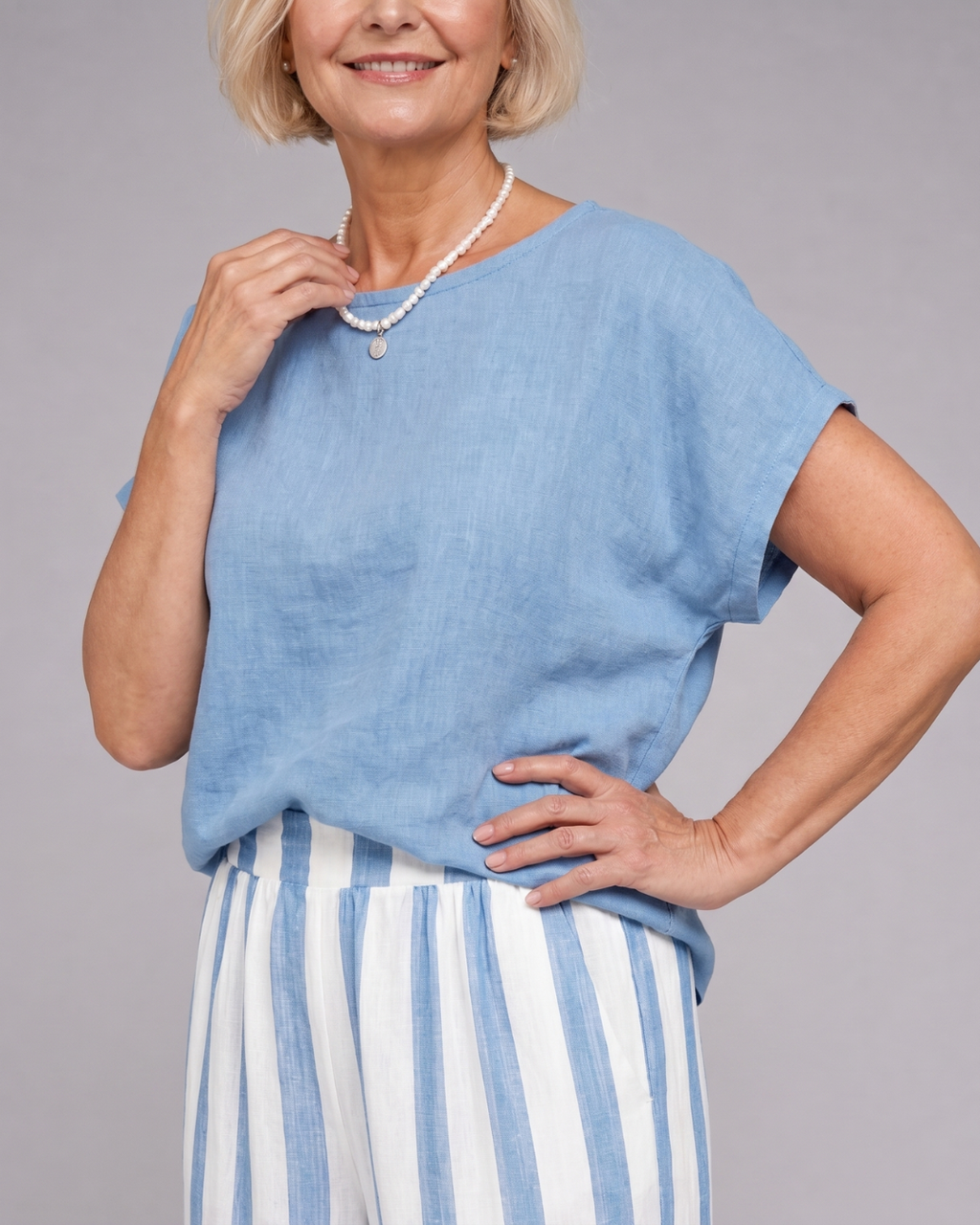 Miolna | Ensemble Haut en Mélange de Lin et Pantalons Amples Rayés