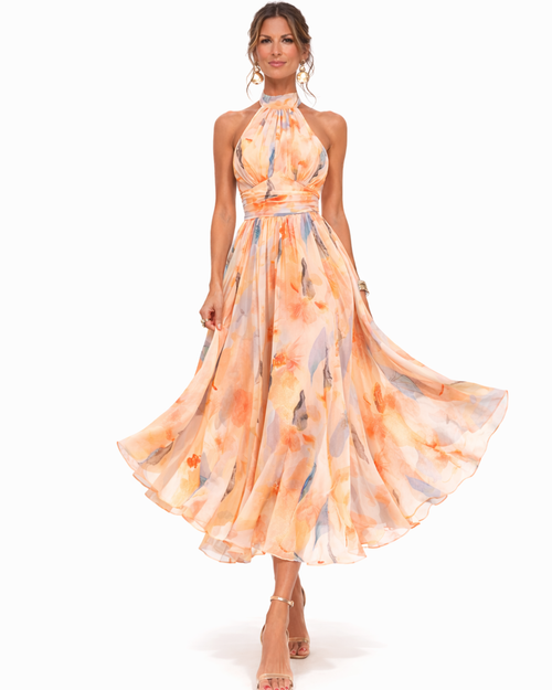 Aurora - Robe Halter Neck en Imprimé Aquarelle