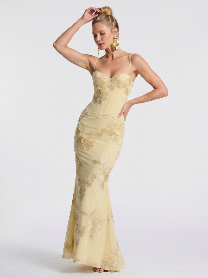 Pax | Robe Maxi Ajustée avec Bretelles Brodées