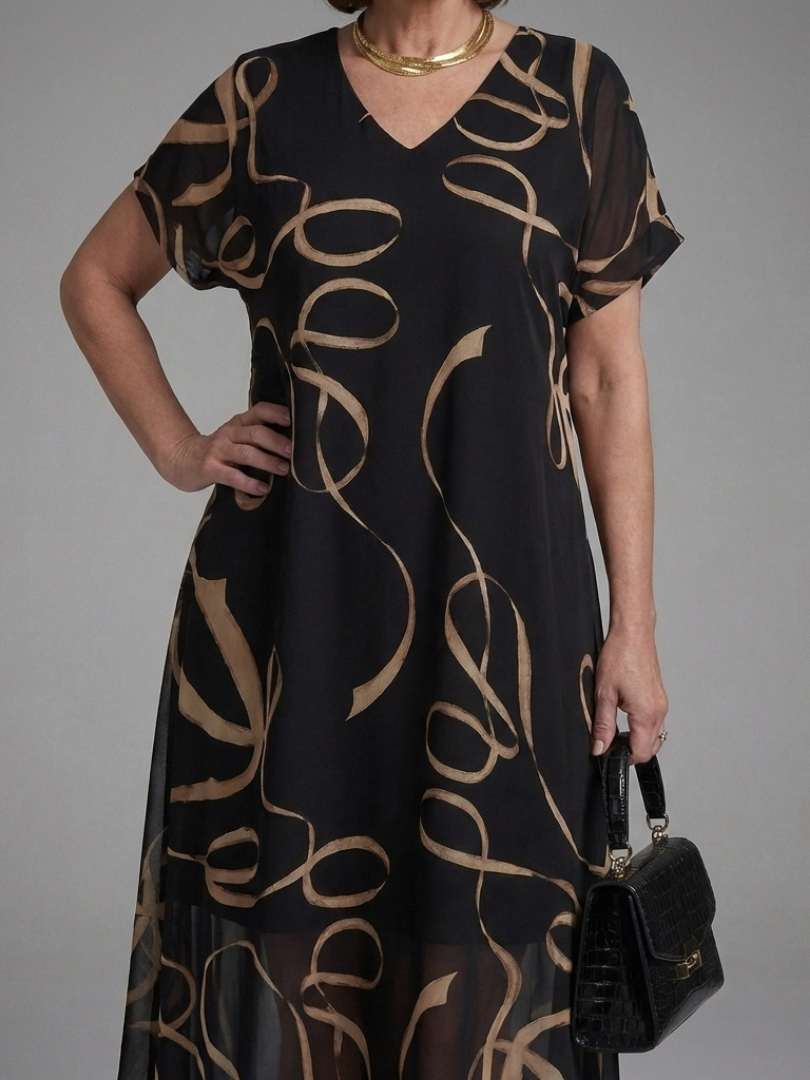 Adria | Robe Midi Abstraite à Manches Courtes