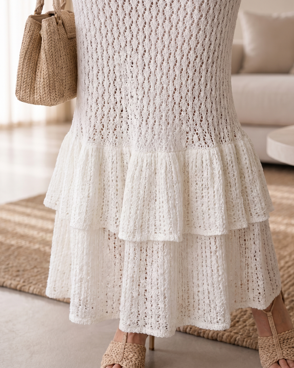 Elarique | Robe Midi Bodycon à Ourlet Volant en Tricot Ouvert
