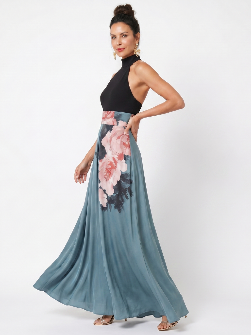 Olympas | Robe Maxi à Buste Halter et Jupe Florale