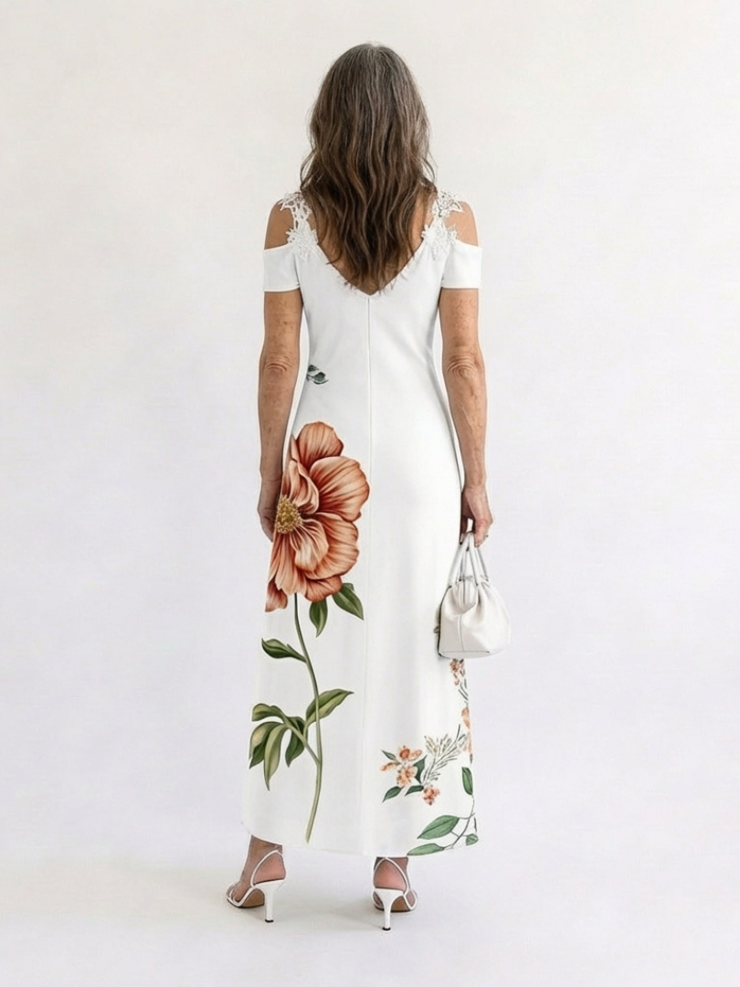 Camila | Robe Midi A-Line Florale à Épaules Dégagées