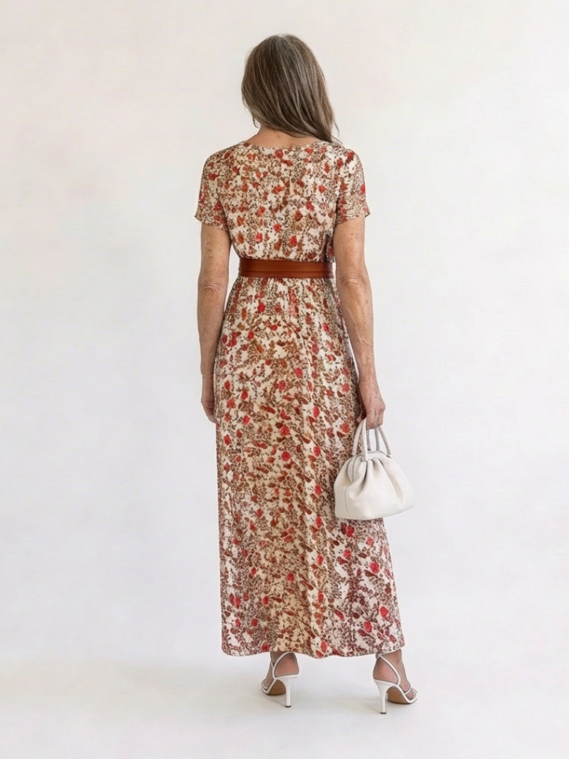 Lyra | Élégante Robe Midi à Fleurs avec Décolleté en V