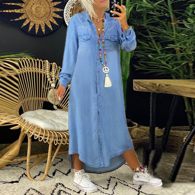 Lesly | Robe maxi à manches longues en denim