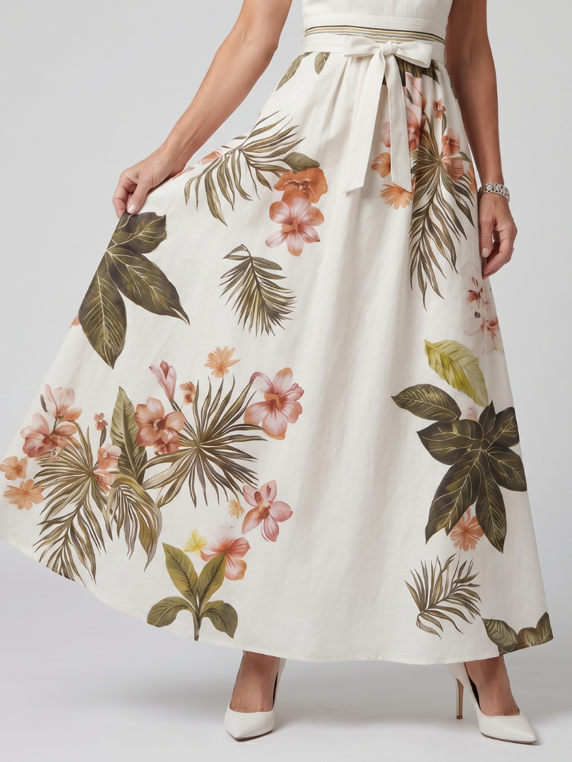 Prairie | Robe maxi à panneaux botaniques avec col halter drapé