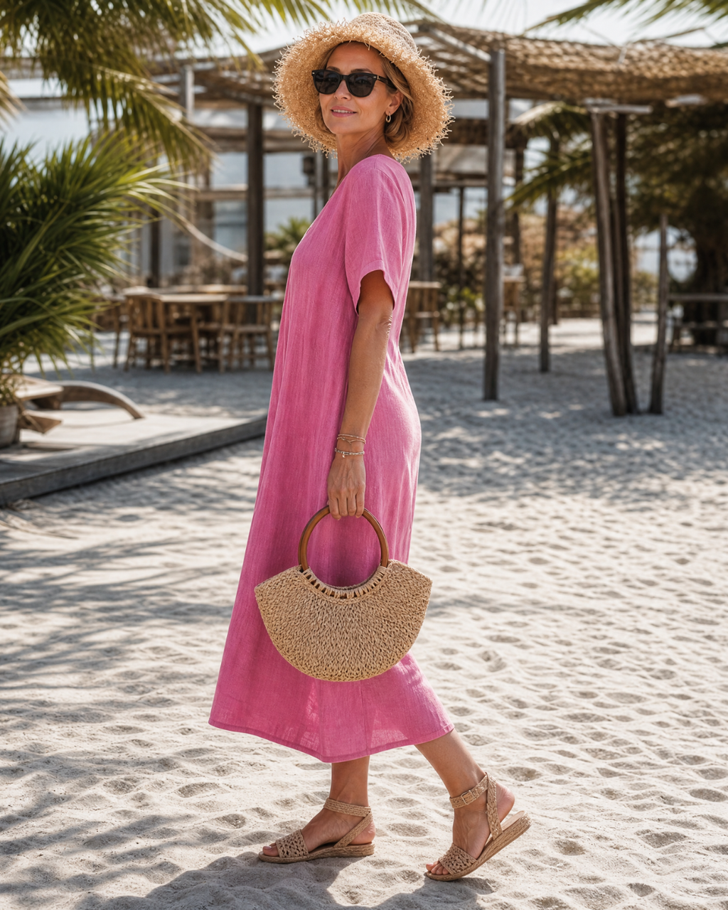Thamal | Robe Midi Relaxed en Mélange de Coton Lavé à Col V