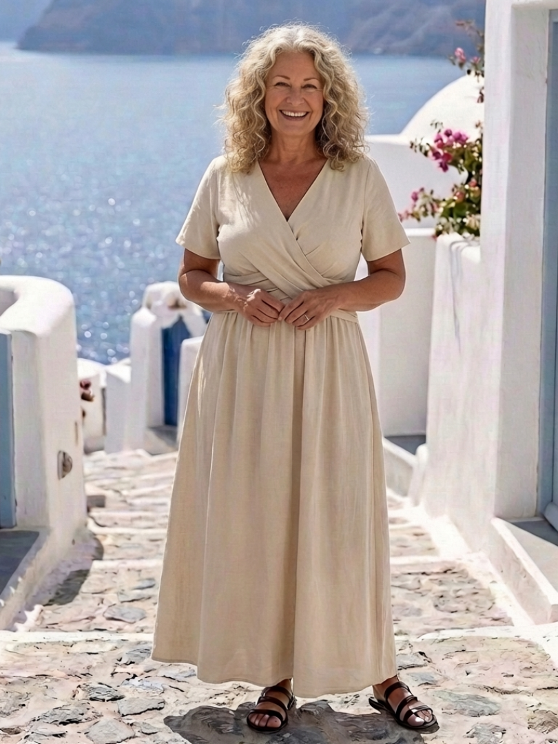 Alvara | Robe Midi Croisée à Manches Courtes en V