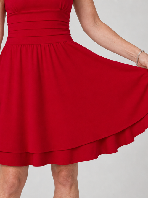 Celen | Robe Mini à Bretelles Carrées et Jupe Évasée