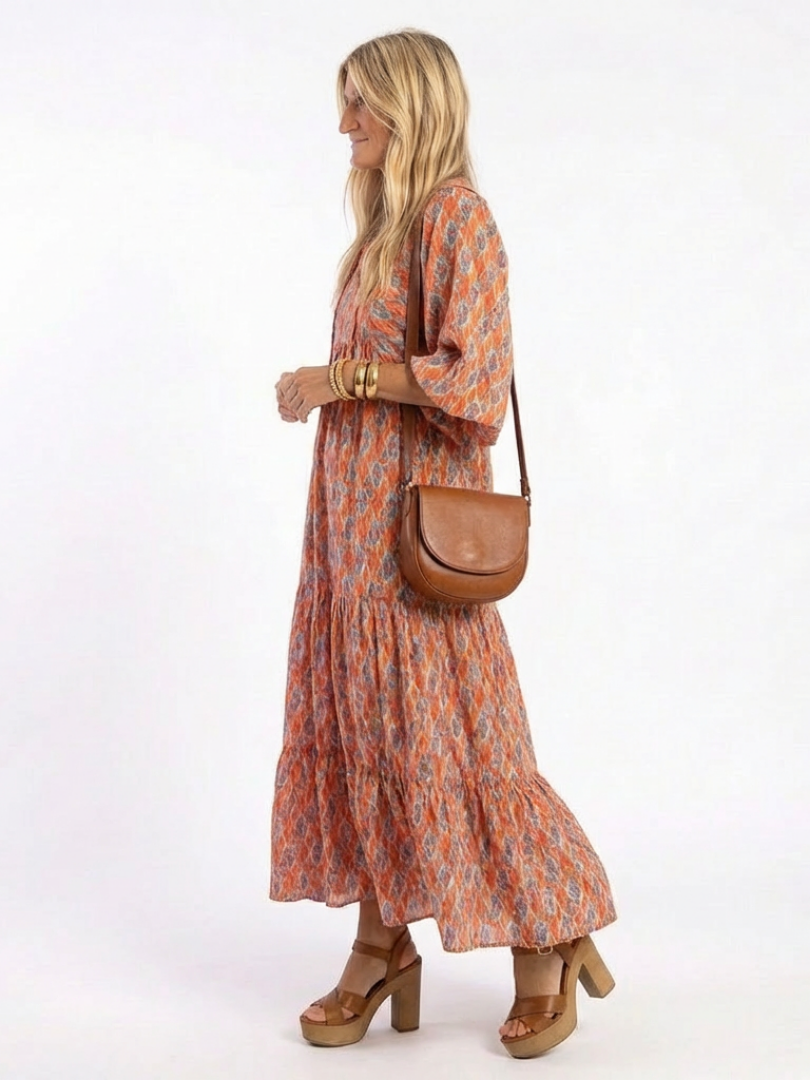 Amara | Robe Midi à Imprimé Géométrique à Col V