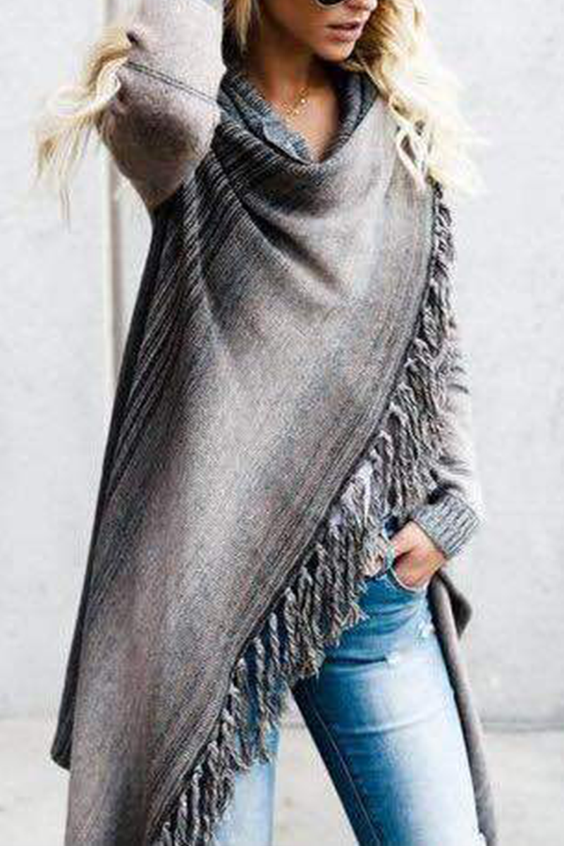 Evialy | Manteau en tricot ample avec franges et motif rayé