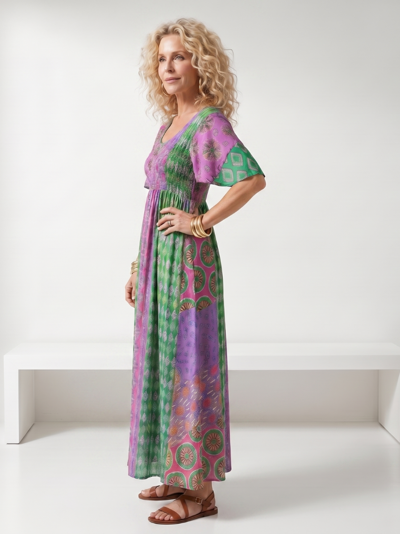 Isia | Robe midi à manches courtes imprimée