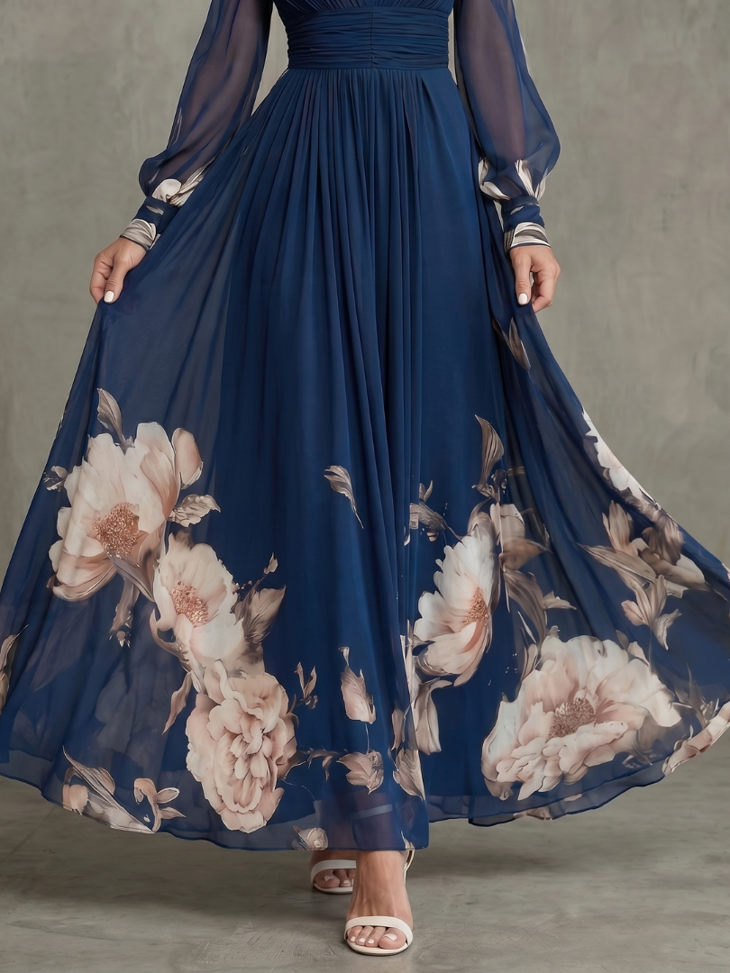 Ziva | Robe Maxi à Manches Plissées Transparentes